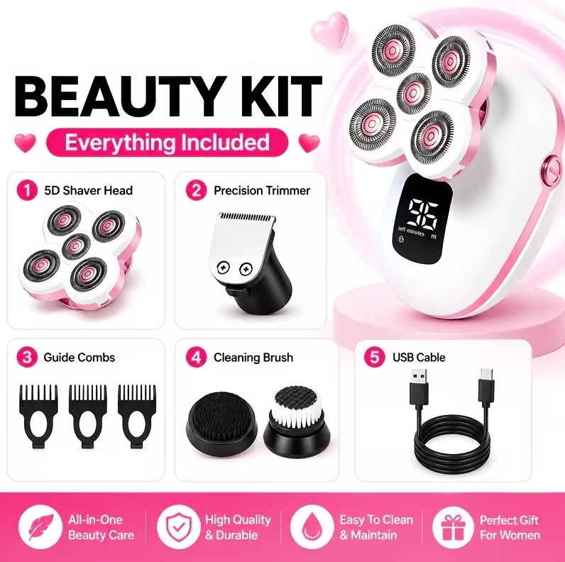 Rechargeable 5-in-1 electric shaver for women