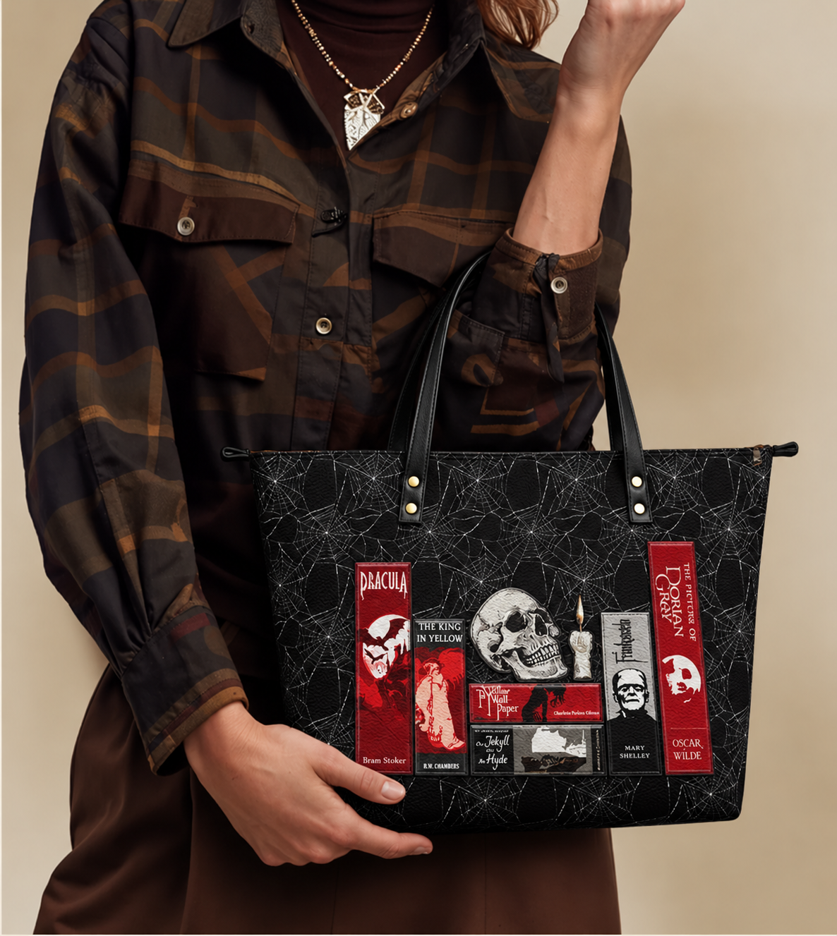 The Codex of Gothic Tales" Deadlight Black - Black Interior - Leather Handbag