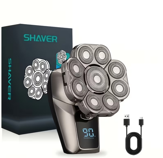 9-in-1 Electric Head Shaver for Men – Cordless Rechargeable Skull & Bald Head Razor with Rotary Blades, Hair Trimmer, Nose Trimmer, Facial Brush & Massager