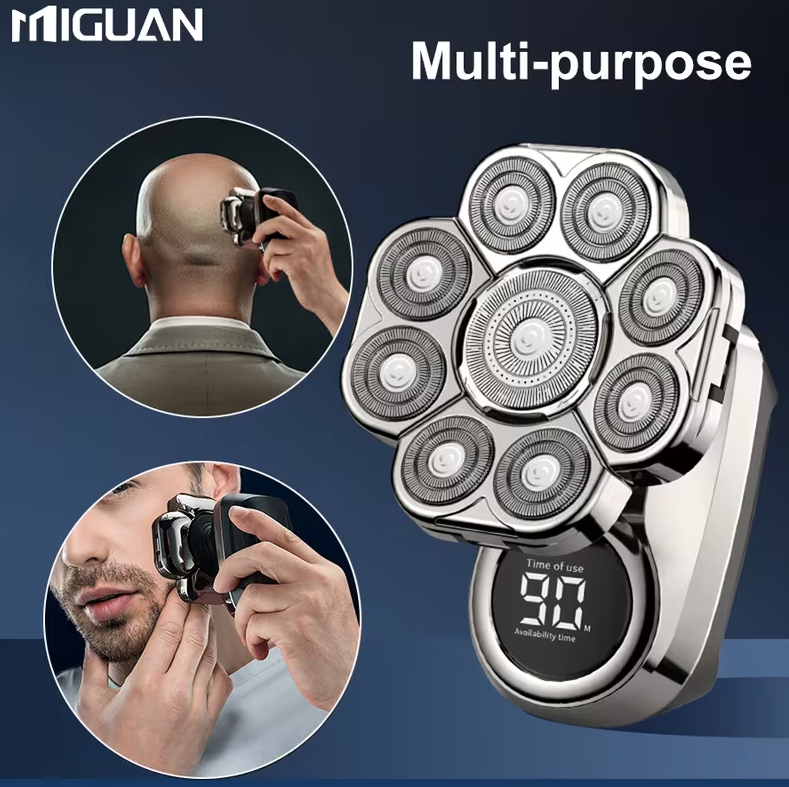 9-in-1 Electric Head Shaver for Men – Cordless Rechargeable Skull & Bald Head Razor with Rotary Blades, Hair Trimmer, Nose Trimmer, Facial Brush & Massager