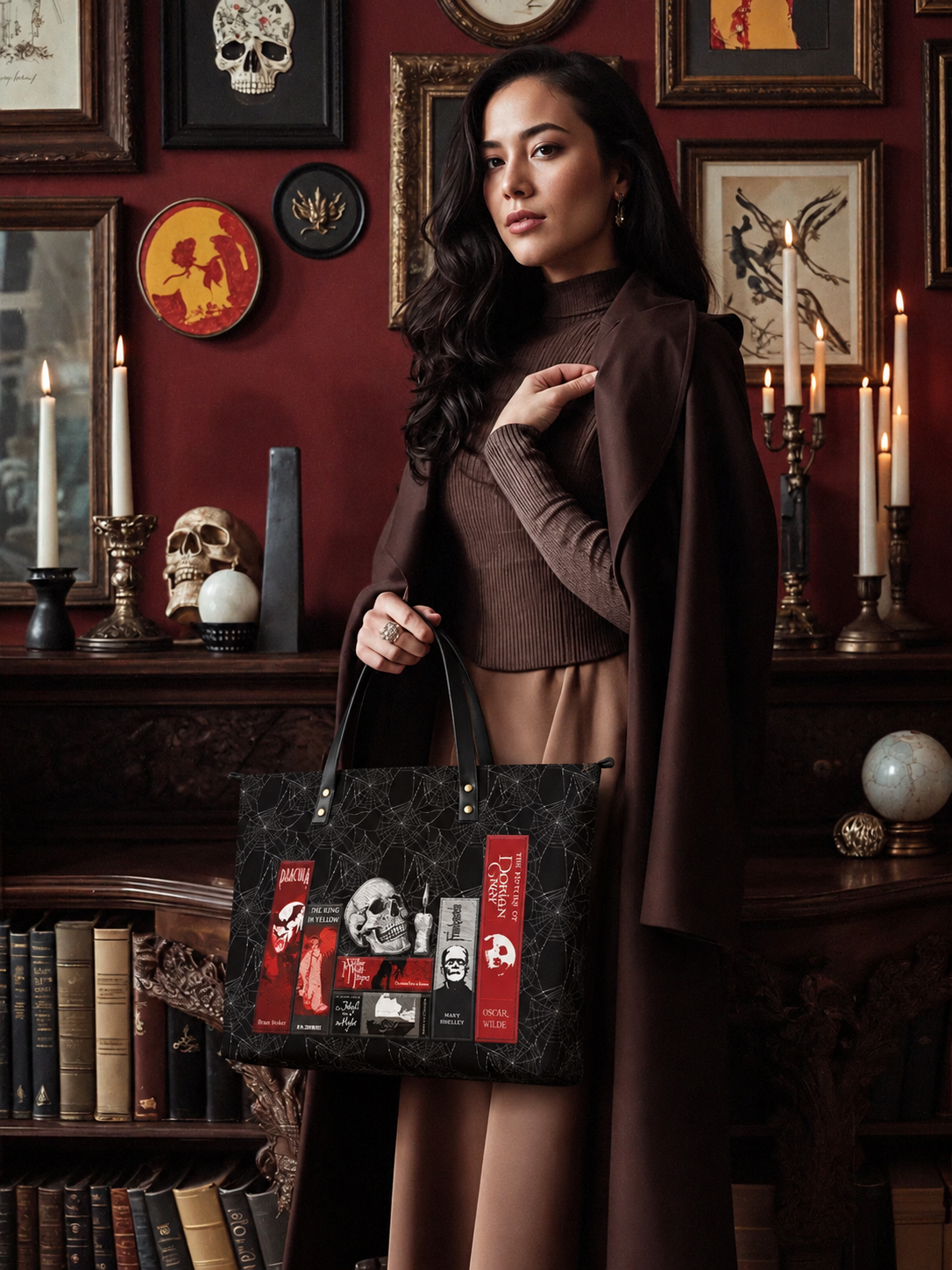 The Codex of Gothic Tales" Deadlight Black - Black Interior - Leather Handbag